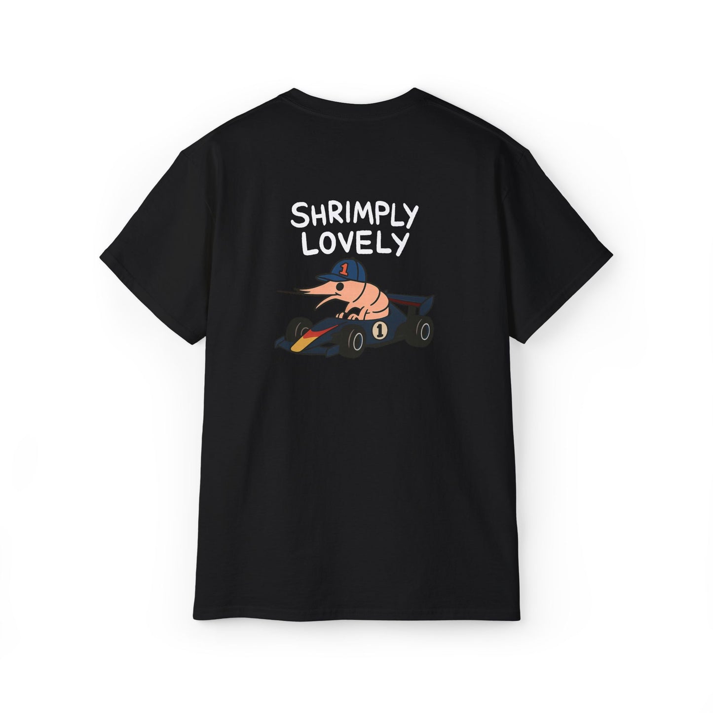 F1 inspired Shrimply Lovely Tee back print graphic t-shirt