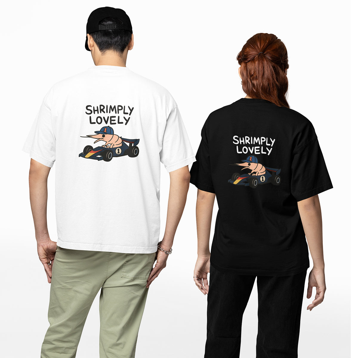 F1 inspired Shrimply Lovely Tee back print graphic t-shirt
